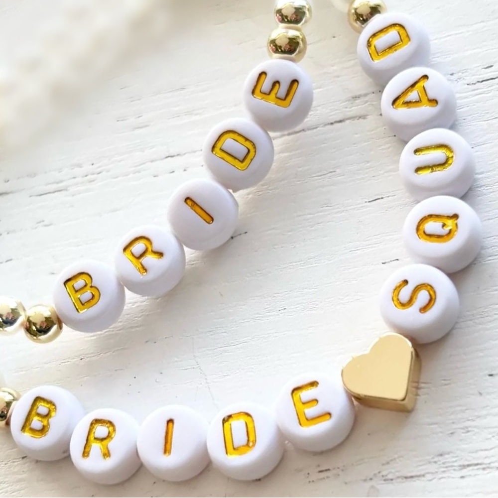 Hand Crafted Gold BRIDE SQUAD Beaded Bracelet